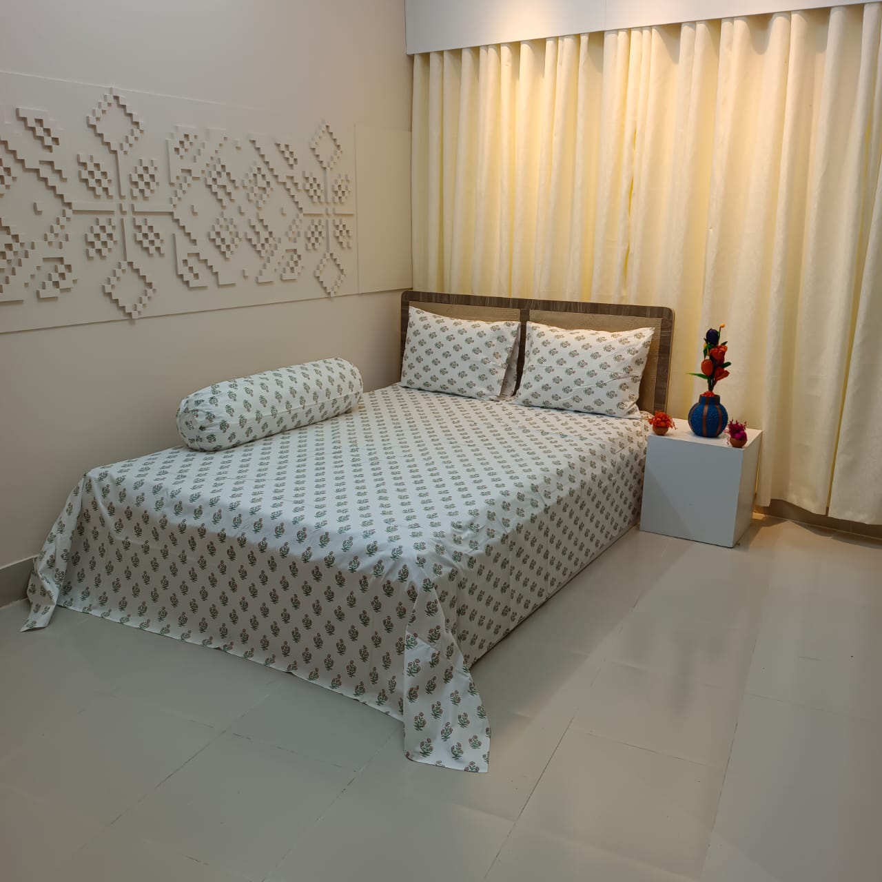 ORTHA EXPORT QUALITY PERCALE COTTON KING SIZE DOUBLE BEDSHEET – 3 PECS SET – BLOCK MOTIVE - Image 5