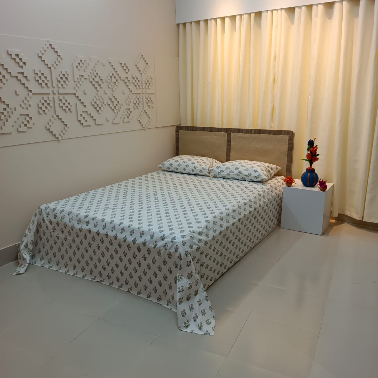 ORTHA EXPORT QUALITY PERCALE COTTON KING SIZE DOUBLE BEDSHEET – 3 PECS SET – BLOCK MOTIVE - Image 6