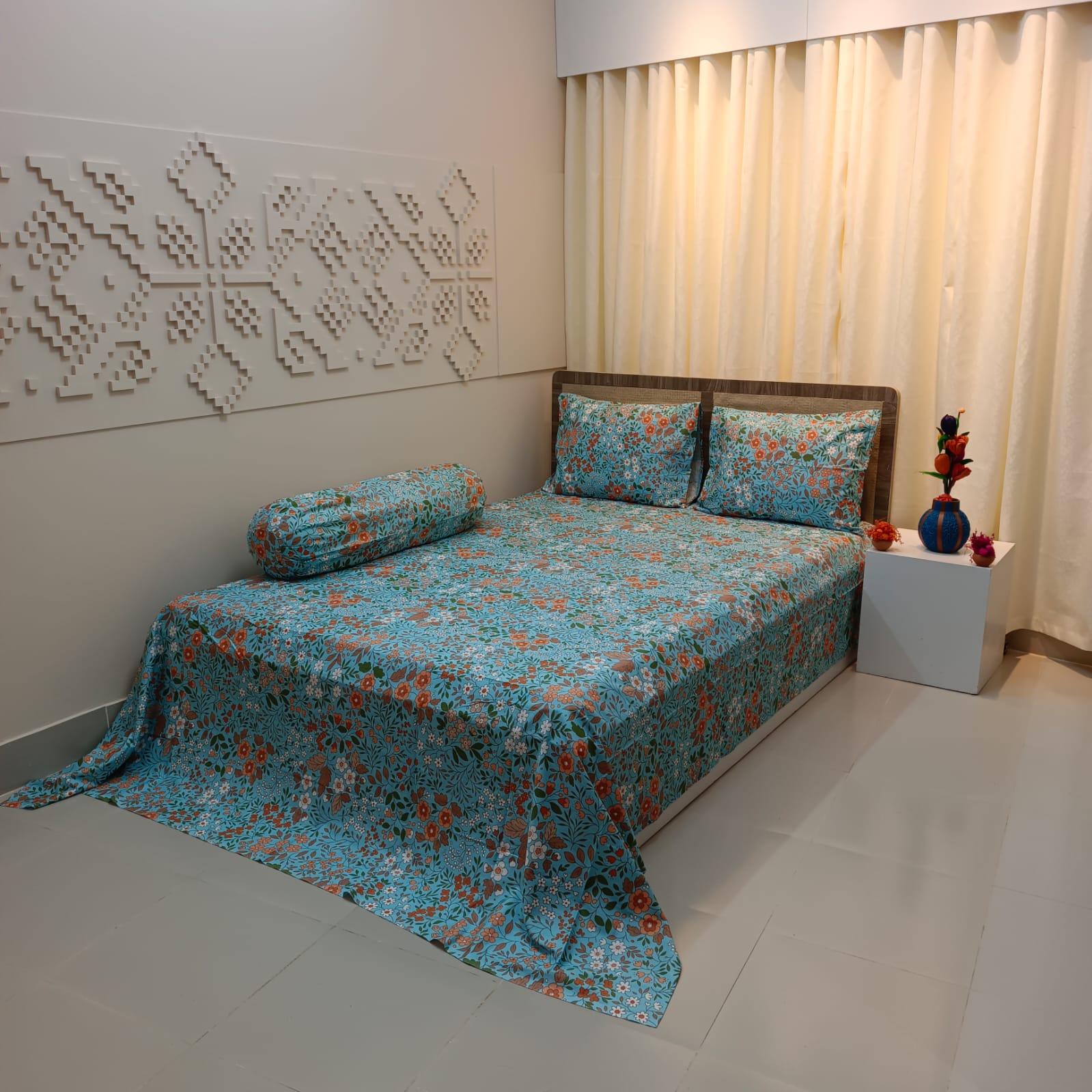 ORTHA EXPORT QUALITY SATIN COTTON KING SIZE DOUBLE BEDSHEET – 3 PECS SET – PASTEL FLORA - Image 5