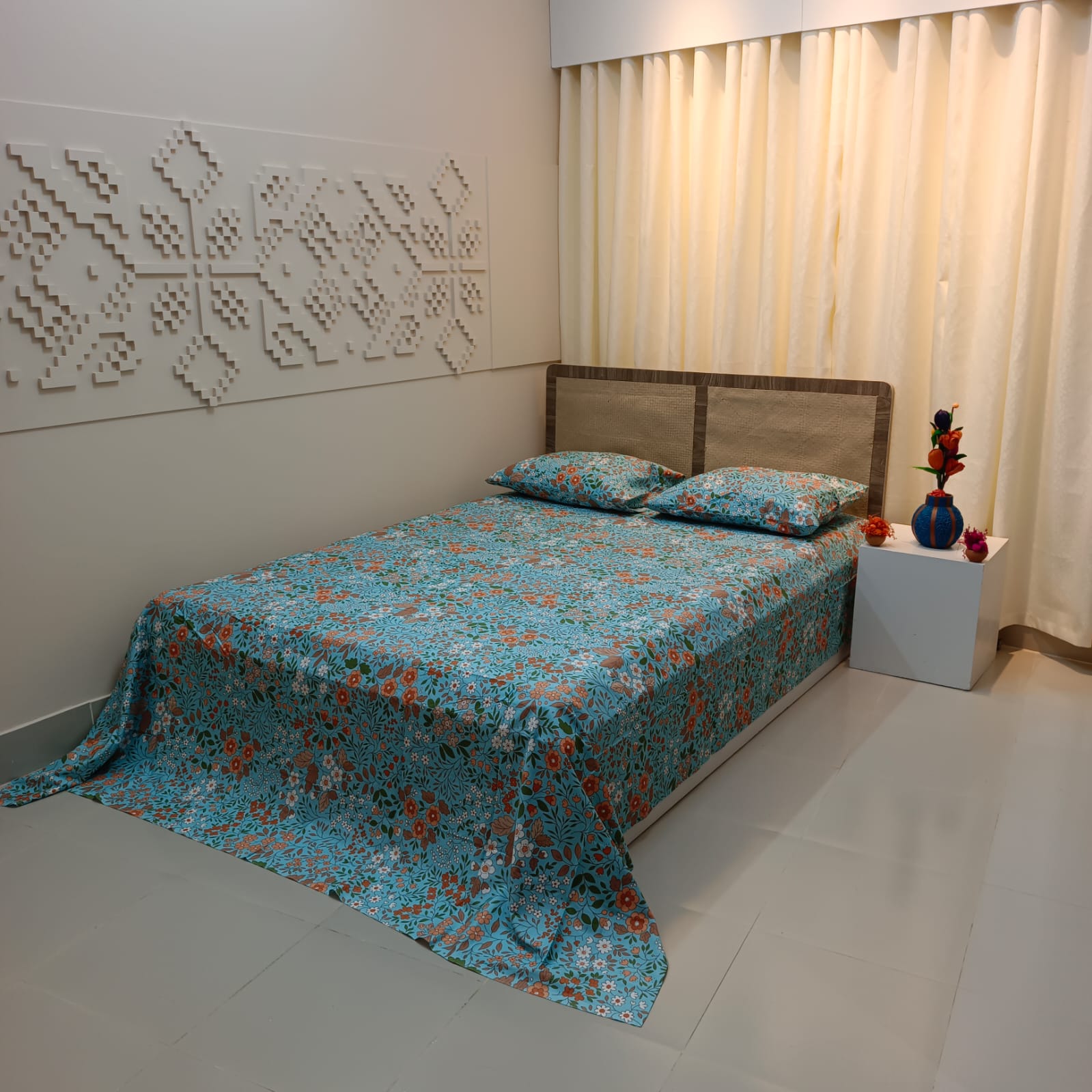 ORTHA EXPORT QUALITY SATIN COTTON KING SIZE DOUBLE BEDSHEET – 3 PECS SET – PASTEL FLORA - Image 6