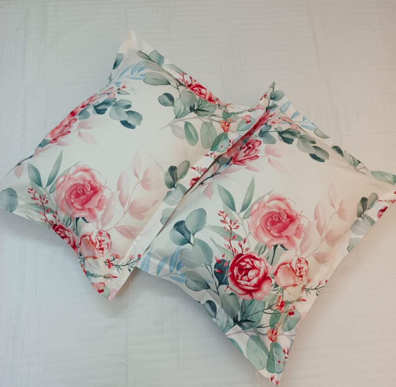Head Pillow Cover – Twill Cotton – Long 24 Inch- Wide 18 Inch – 2 Pecs - White Rose