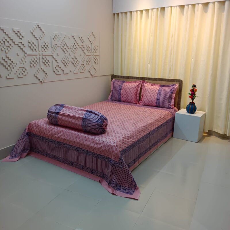 Hand Block Ortha Bedsheet – 4 Pecs – King Size - Image 4