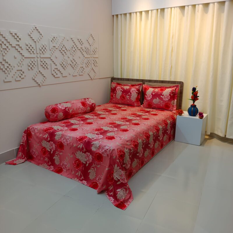Luxury Twill Cotton Ortha Bedsheet – King Size – 3Pecs – Happy Pink Rose - Image 3