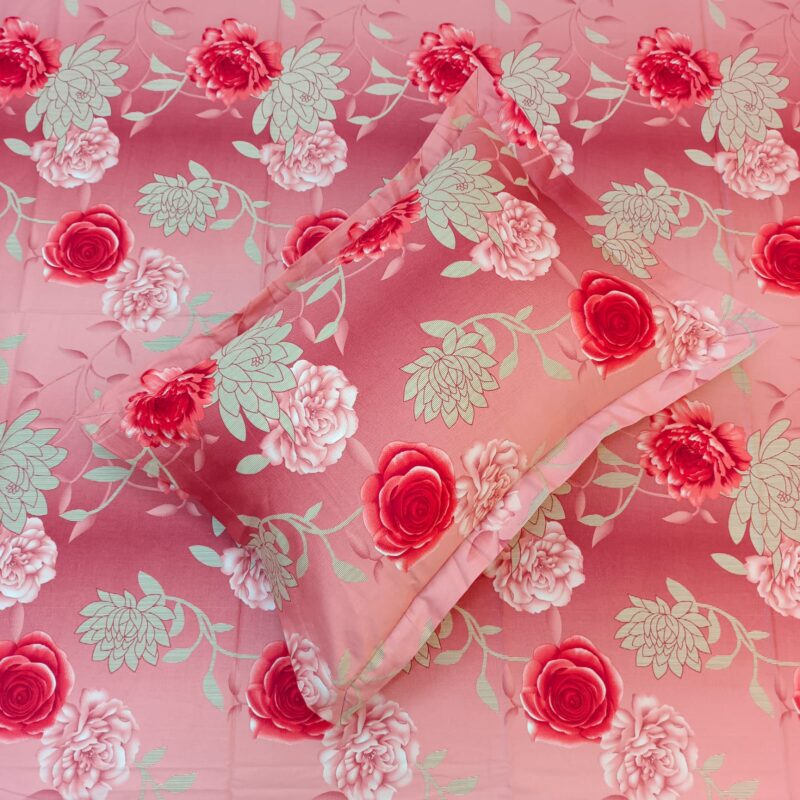 Luxury Twill Cotton Ortha Bedsheet – King Size – 3Pecs – Happy Pink Rose - Image 2