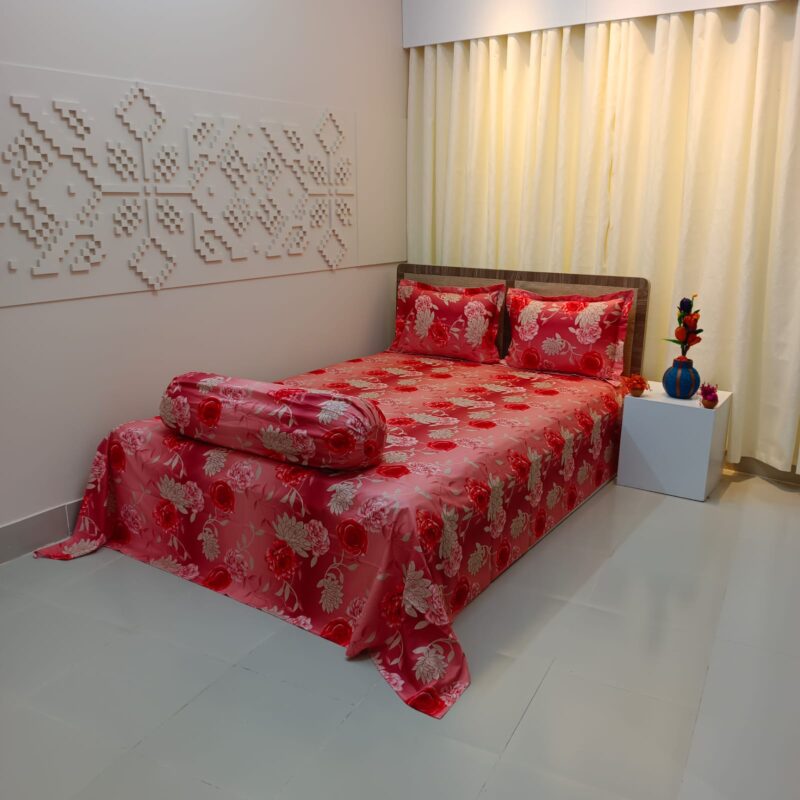Luxury Twill Cotton Ortha Bedsheet – King Size – 3Pecs – Happy Pink Rose - Image 4