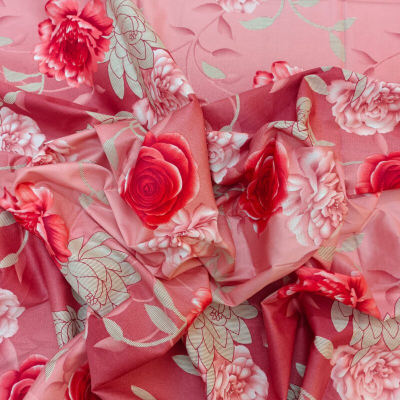 Luxury Twill Cotton Ortha Bedsheet – King Size – 3Pecs – Happy Pink Rose - Image 6