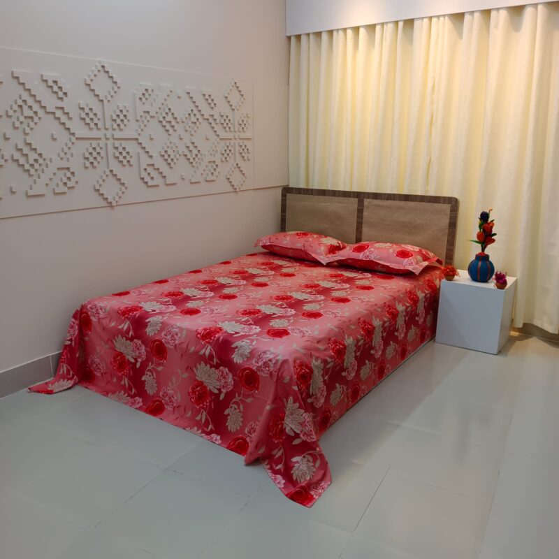 Luxury Twill Cotton Ortha Bedsheet – King Size – 3Pecs – Happy Pink Rose - Image 5