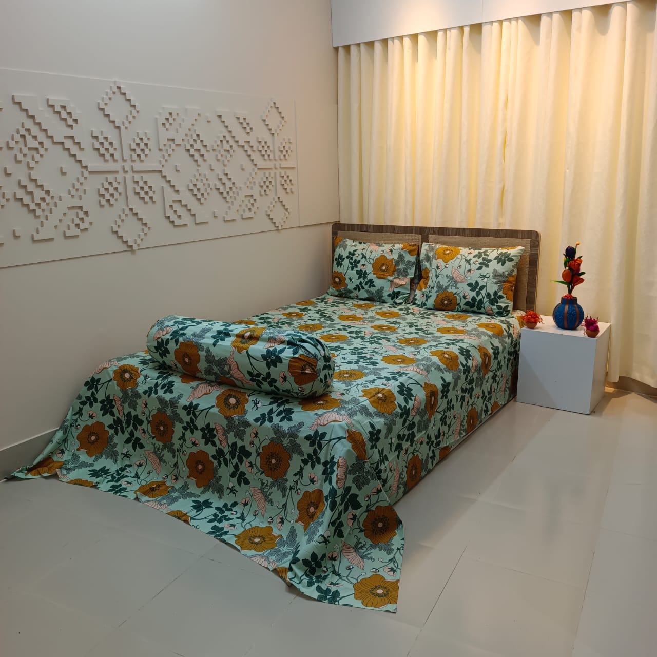 ORTHA EXPORT QUALITY SATIN COTTON KING SIZE DOUBLE BEDSHEET – 3 PECS SET – SEA GREEN - Image 4