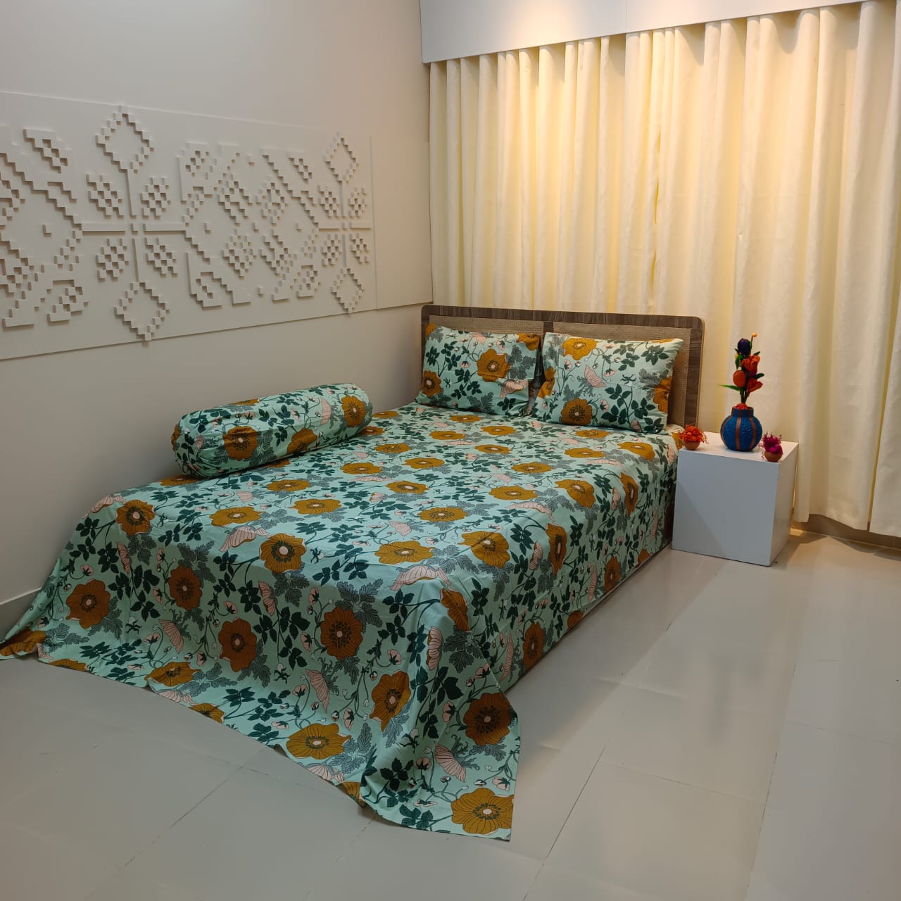 ORTHA EXPORT QUALITY SATIN COTTON KING SIZE DOUBLE BEDSHEET – 3 PECS SET – SEA GREEN - Image 5