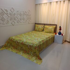 ORTHA EXPORT QUALITY SATIN COTTON KING SIZE DOUBLE BEDSHEET – 3 PECS SET – MUSTERED FLORA