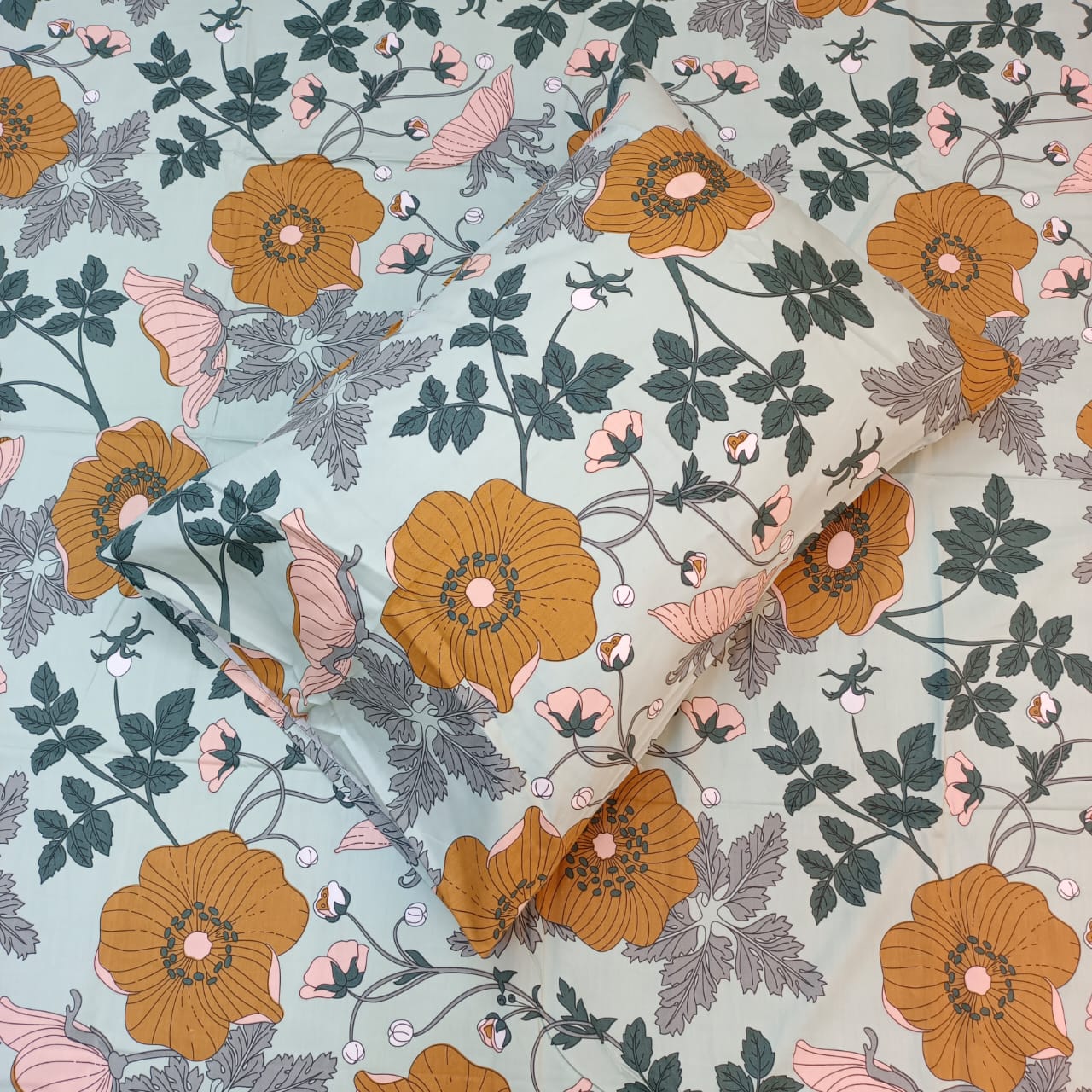 ORTHA EXPORT QUALITY SATIN COTTON KING SIZE DOUBLE BEDSHEET – 3 PECS SET – SEA GREEN - Image 2