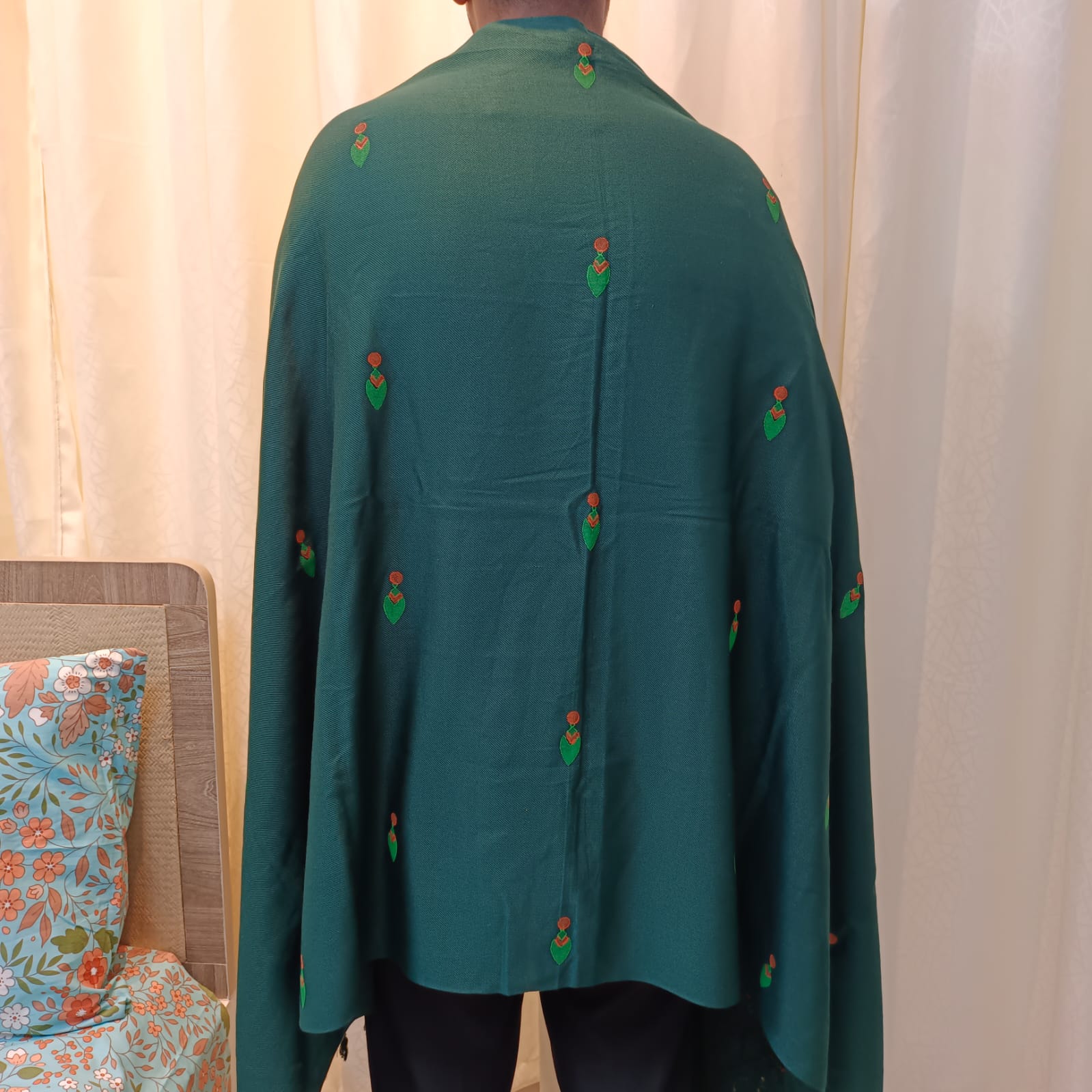 Hand Block Printed Viscose Shawl – Bottle Green - Image 3