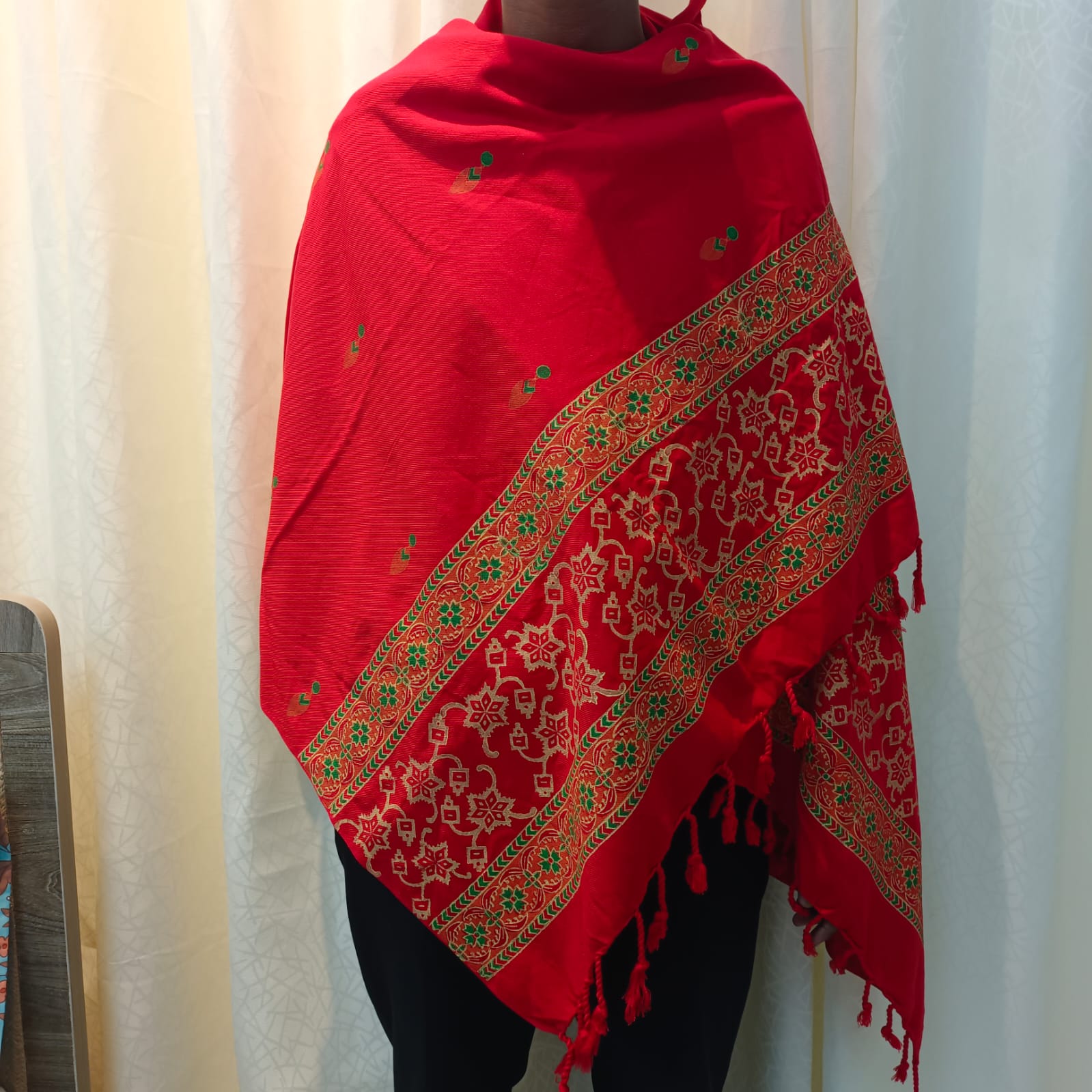 Hand Block Printed Viscose Shawl – Red - Image 2