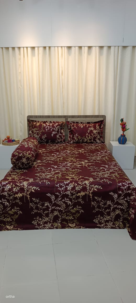 Luxury Twill Cotton Ortha Bedsheet – King Size – 3Pecs – Golden Maroon - Image 9