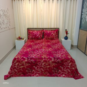 Luxury Twill Cotton Ortha Bedsheet – King Size – 3Pecs – Golden Magenta