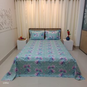 Luxury Twill Cotton Ortha Bedsheet – King Size – 3Pecs – Lime Lavender
