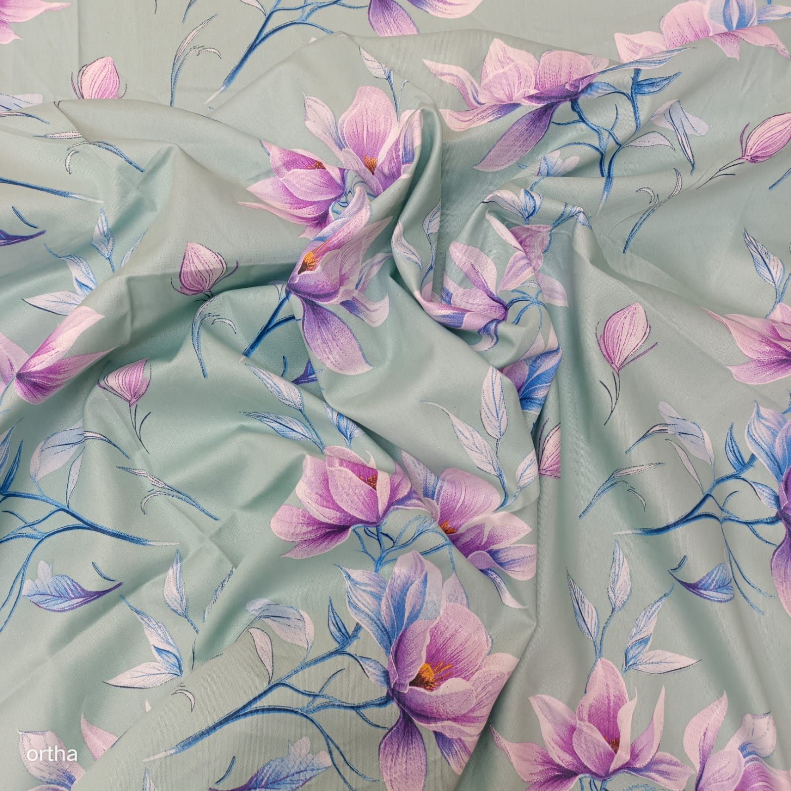 Luxury Twill Cotton Ortha Bedsheet – King Size – 3Pecs – Lime Lavender - Image 8