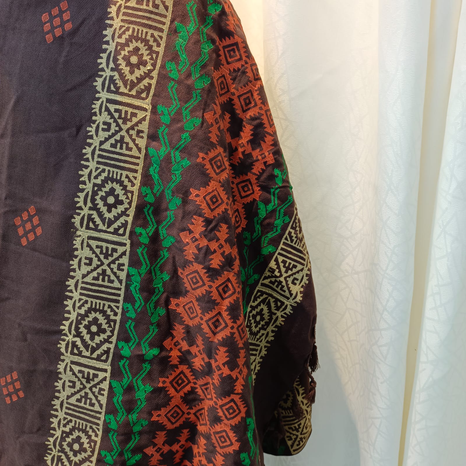 Hand Block Printed Viscose Shawl – Brown