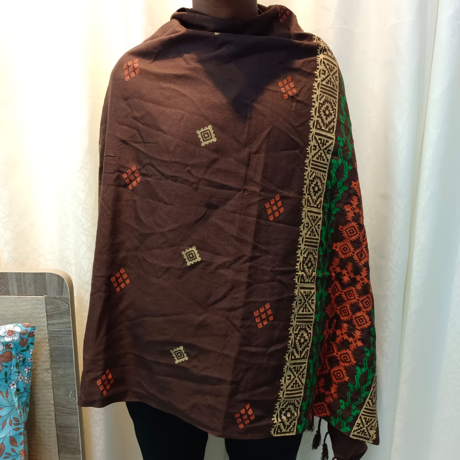 Hand Block Printed Viscose Shawl – Brown - Image 2