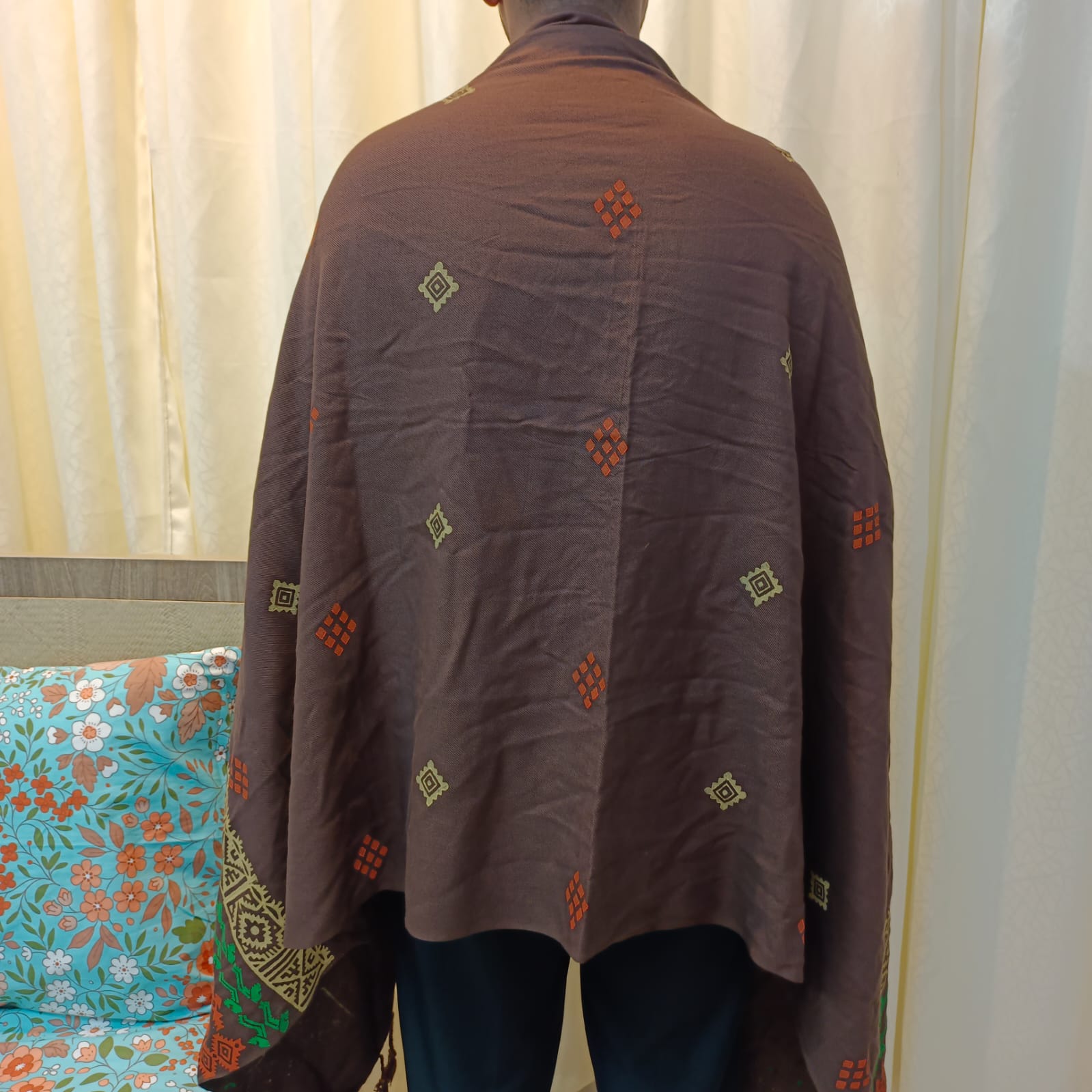 Hand Block Printed Viscose Shawl – Brown - Image 3