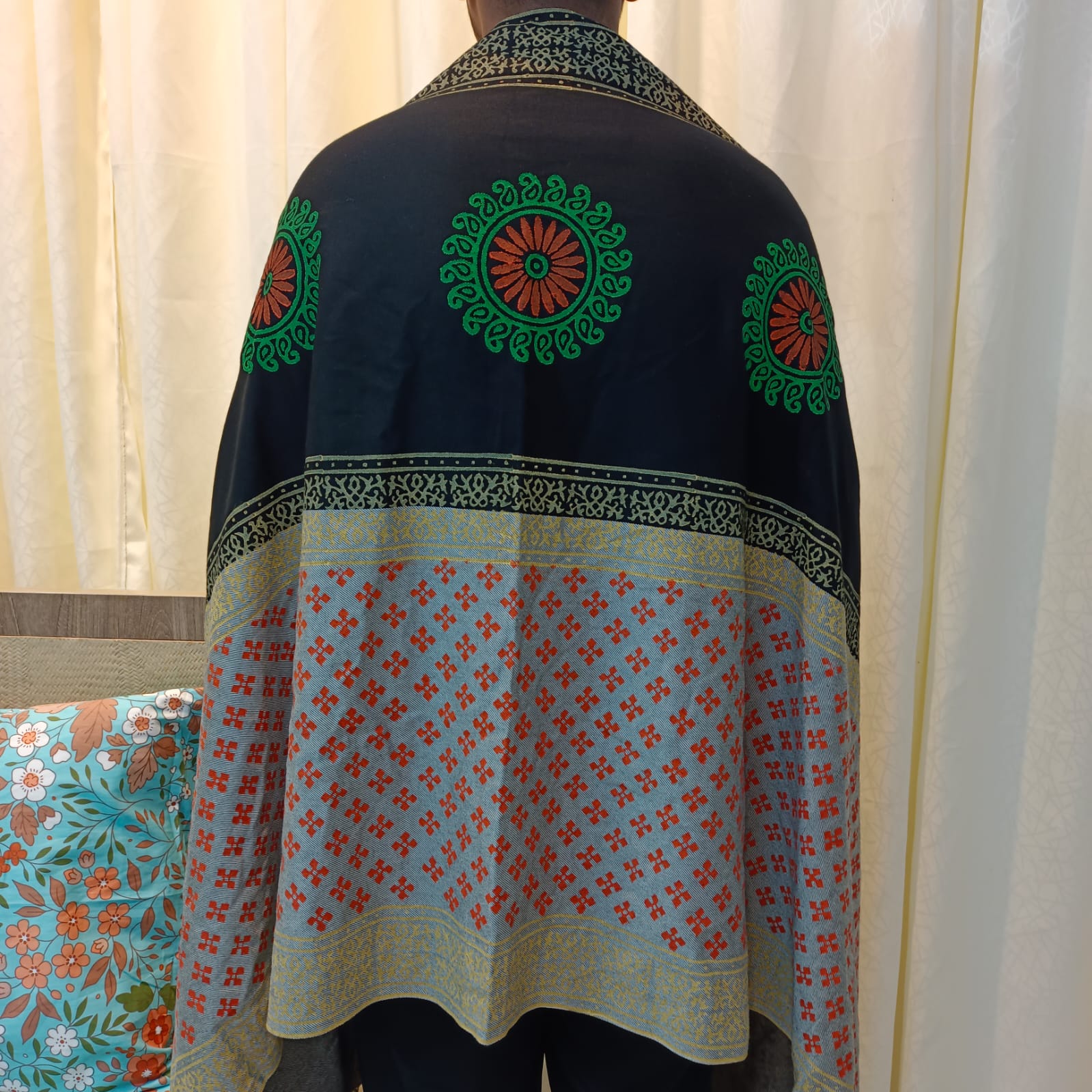 Hand Block Printed Viscose Shawl – Black & Ash - Image 3
