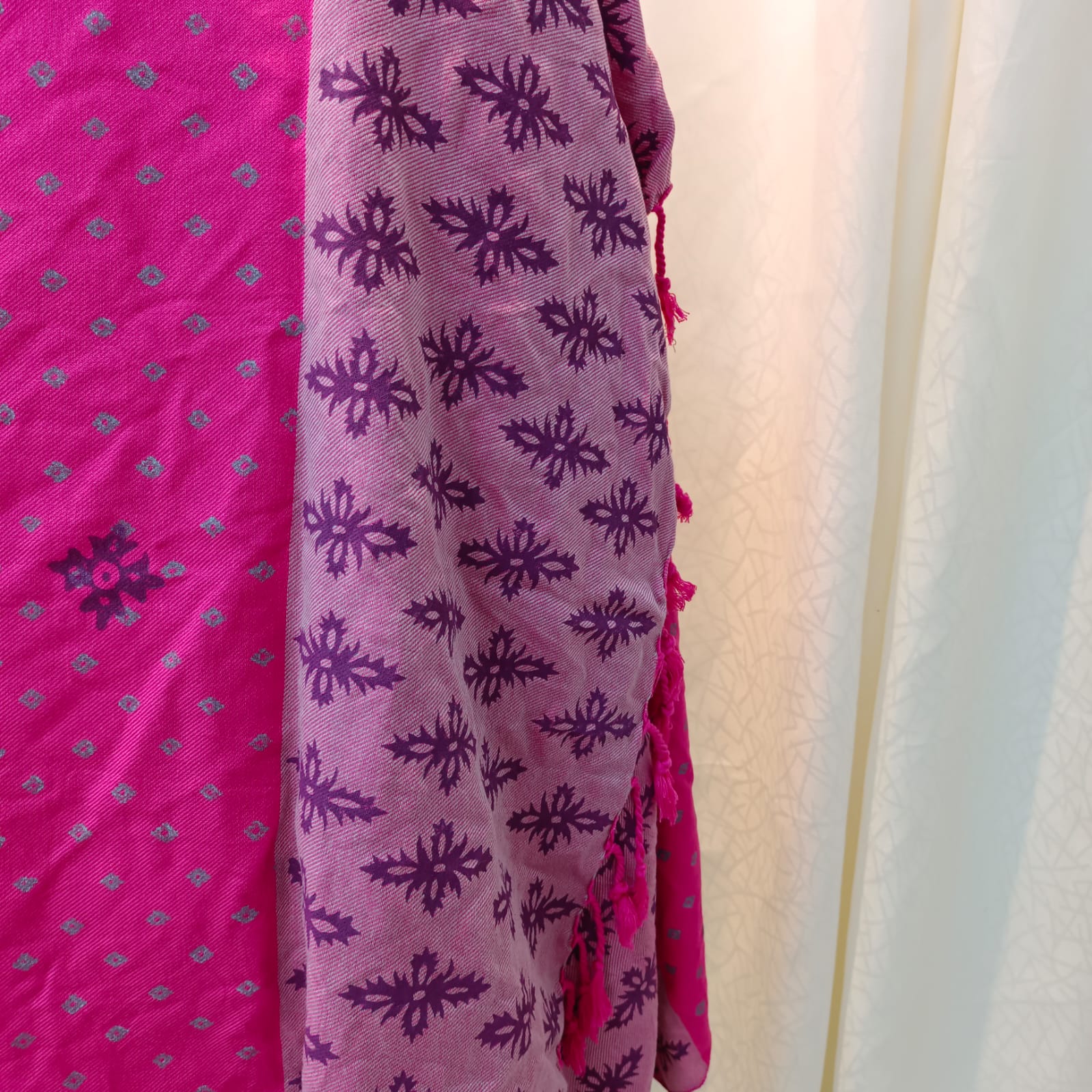 Hand Block Printed Viscose Shawl – Magenta & Pink