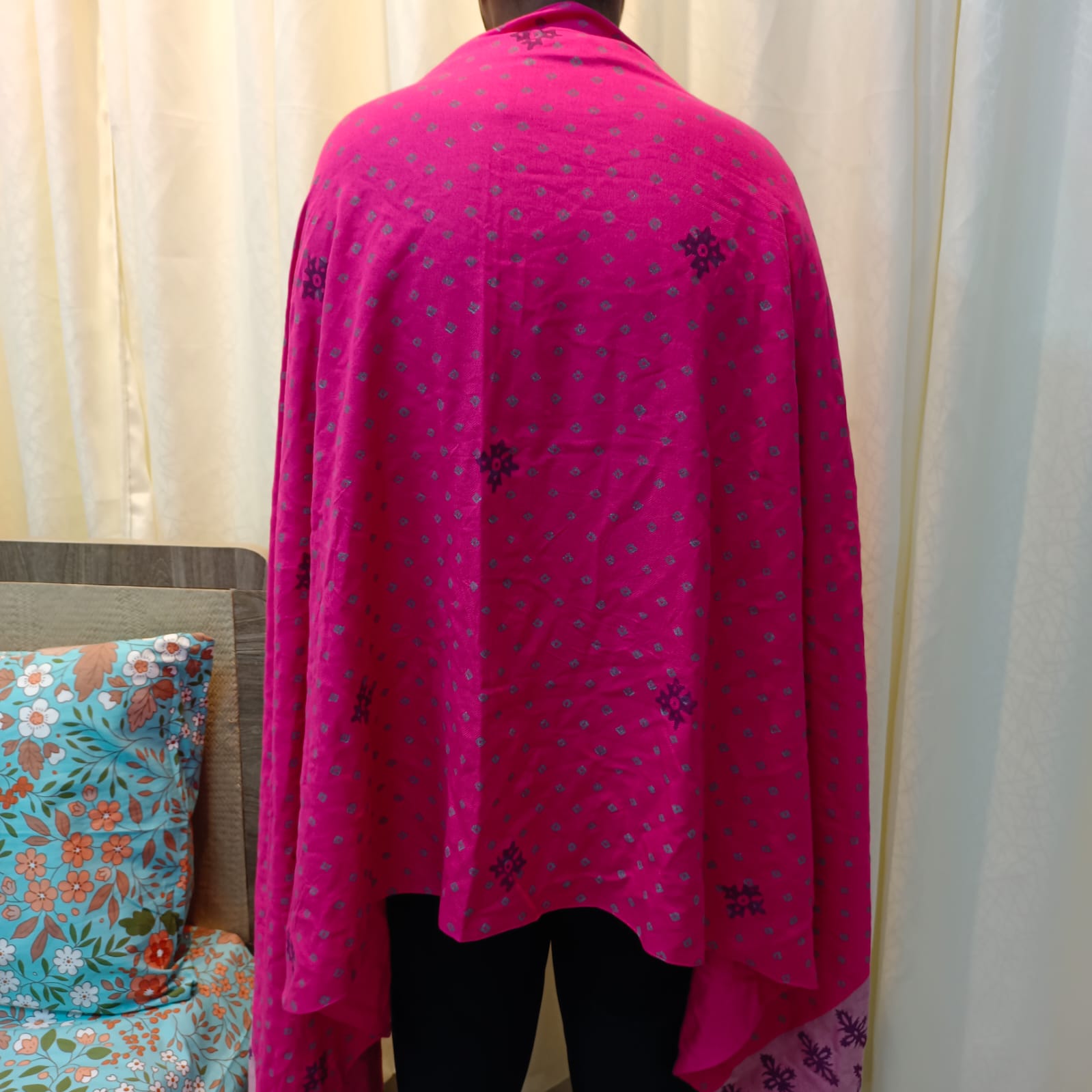 Hand Block Printed Viscose Shawl – Magenta & Pink - Image 3