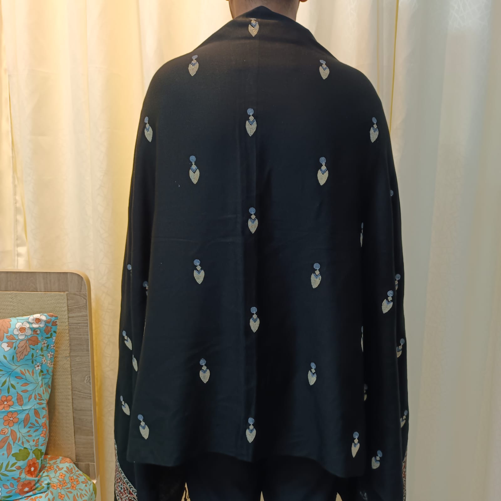 Hand Block Printed Viscose Shawl – Black - Image 3