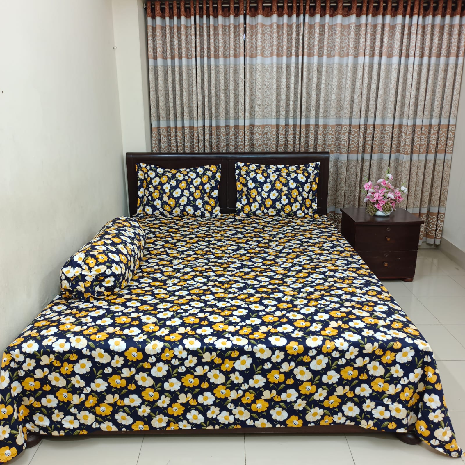 Luxury Twill Cotton Ortha Bedsheet – King Size – 3Pecs – Blue Cosmos - Image 5