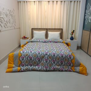 King Size Ortha Comforter (84 X 80 Inch) – Mixed Cotton – Yellow Wave