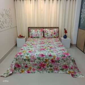 ORTHA EXCLUSIVE COTTON KING SIZE BEDSHEET – 3 PECS SET – FOREST ROSE