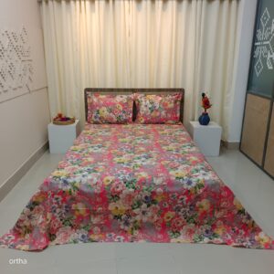 ORTHA EXCLUSIVE COTTON KING SIZE BEDSHEET – 3 PECS SET – HAPPY FOREST PINK