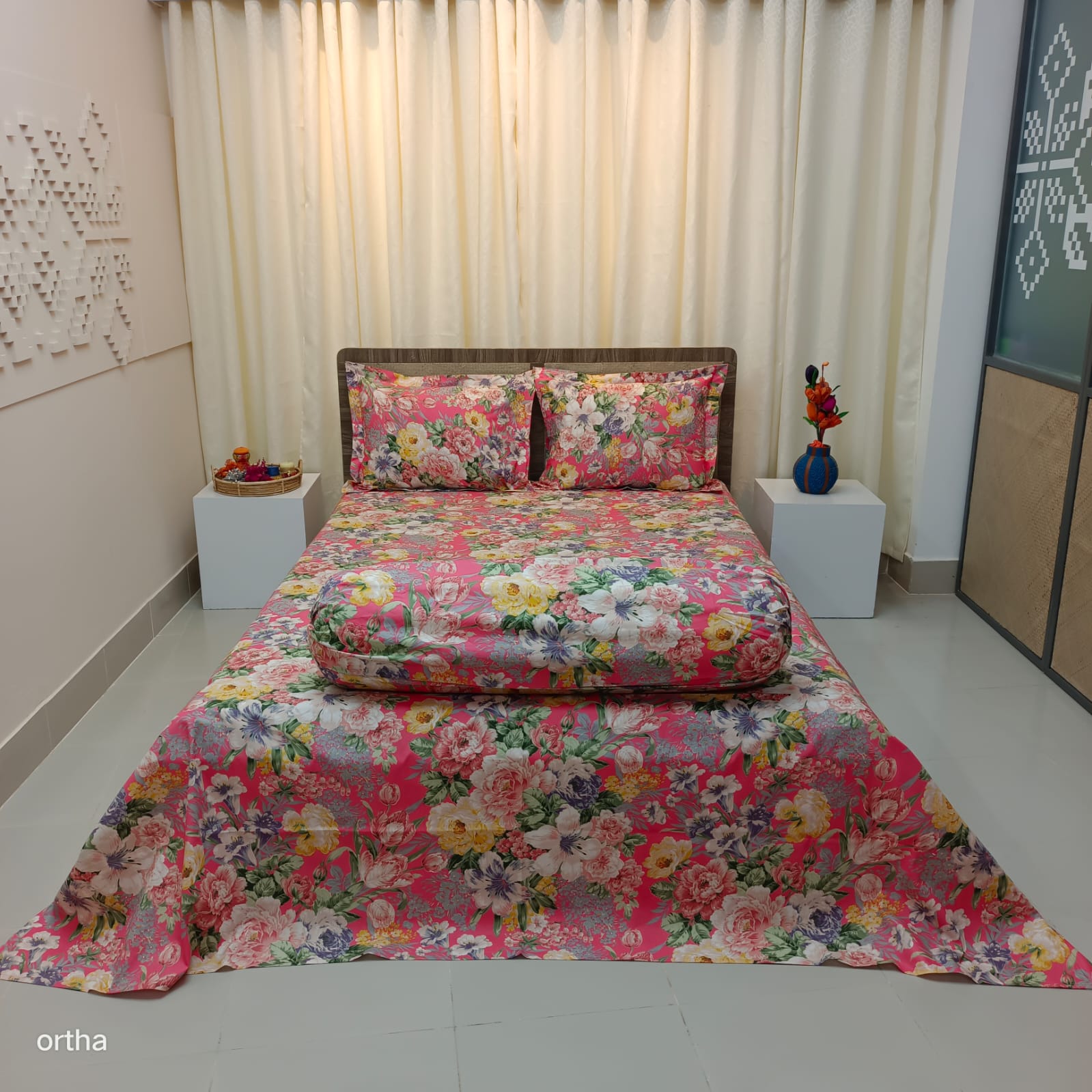 5 Pecs Ortha Luxury Couple Comforter Set (Happy Pink) - Image 2