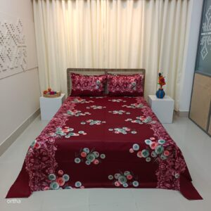 Luxury Twill Cotton Ortha Bedsheet – King Size – 3Pecs – Snow Maroon