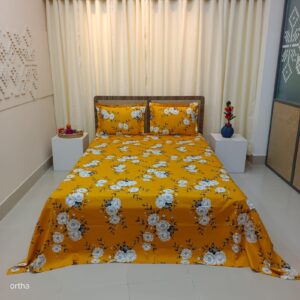 Luxury Twill Cotton Ortha Bedsheet – King Size – 3Pecs – Flora Mustered