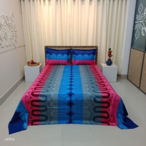 Luxury Twill Cotton Ortha Bedsheet – King Size – 3Pecs – U Loop Blue
