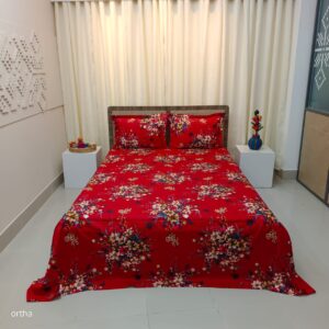 Luxury Twill Cotton Ortha Bedsheet – King Size – 3Pecs – Krishnochura Red