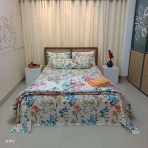 9 Pecs Family Combo Set – Bedsheet – Pillow – Comforter – Morning Glory & Rose White