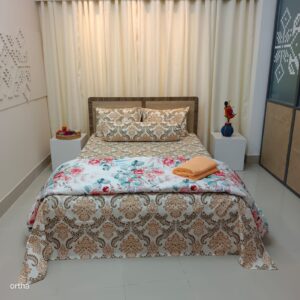 9 Pecs Family Combo Set – Bedsheet – Pillow – Comforter – Golden Kolka & Rose White