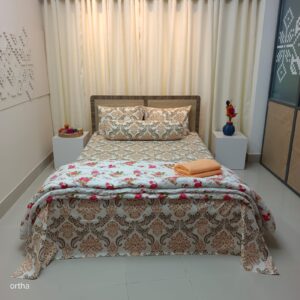 9 Pecs Family Combo Set – Bedsheet – Pillow – Comforter – Golden Kolka & Love Rose