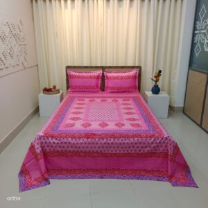 Hand Block Ortha Bedsheet – 3 Pecs – King Size